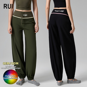 RUIQUWIN Custom OEM Women's Solid Wide Leg <b>Yoga</b> Trousers <b>Loose</b> Fit Baggy <b>Pants</b> Breathable Four-Way Stretch Gym Wear Wholesale - Product Image 1