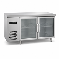 Réfrigérateur professionnel en acier inoxydable à double porte pleine, sous comptoir, avec plan de travail, pour cuisine de restaurant