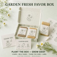 Boîte à dragées en papier semence avec bande décorative et carte de remerciement, thème jardin frais, imprimée sur mesure, pour mariage, vente en gros