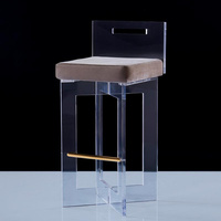 Tabouret de bar moderne de luxe en acrylique et velours avec dossier rembourré, repose-pieds en acier inoxydable, chaise de comptoir pour cuisine et bar