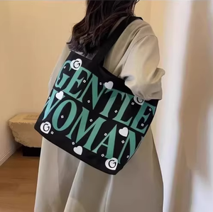 RUISENYAN-<span class=keywords><strong>Sac</strong></span> fourre-tout en toile de niche coréenne pour femmes, grande capacité, motif de lettres, <span class=keywords><strong>fermeture</strong></span> à glissière - Product Image 3