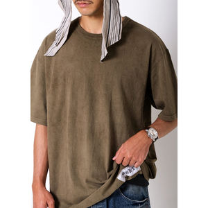 เสื้อยืดผ้าฝ้ายโอเวอร์ไซส์สำหรับยิมของผู้ชายเสื้อยืดคอกลมสไตล์วินเทจสีพื้นเรียบสำหรับใส่ไปยิม - Product Image 1