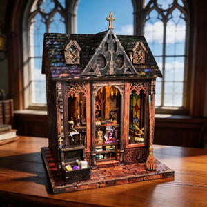 Kit DIY <span class=keywords><strong>de</strong></span> niche à livres en bois, puzzle 3D maison miniature avec couvercle anti-poussière et lumière LED, insert créatif pour étagère, cadeau - Product Image 1