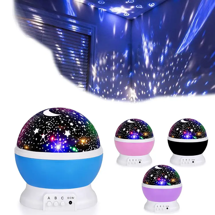 Baby Nachtlicht Mond Stern Projektor 360 Grad Rotation - 4 Led-lampen 9 Licht Farbwechsel mit USB Kabel, einzigartige Geschenke
