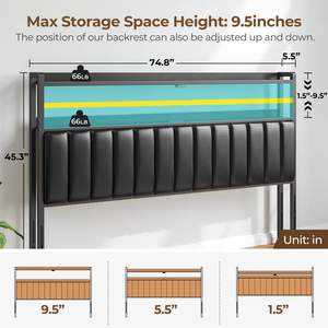 Cabecera <span class=keywords><strong>para</strong></span> Cama King Size con Almacenamiento, Luz LED, Puertos USB y Tipo C, Altura Ajustable, Cómoda y Moderna, de Cuero - Product Image 2