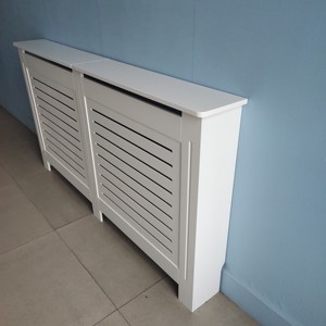 Cubiertas Blancas Grandes para Radiadores Altos, Modernas, con Listones Horizontales, Estante de MDF Grueso para Dormitorio, Pasillo, Hogar - Product Image 3