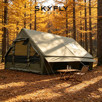Tente gonflable verte imperméable de 12 m² pour le camping avec double porte et fenêtre de toit en tissu Oxford, ouverture automatique pour une utilisation en extérieur