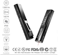 Lampe de poche à double interrupteur rechargeable 1600LM, lampe de travail LED plate, laser rouge, magnétique, portable, EDC, IP55, faisceau large