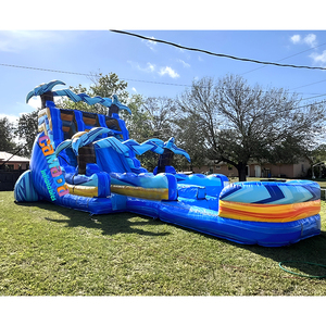 Tobogán Inflable Grande <span class=keywords><strong>con</strong></span> Diseño de Palmera Tropical Amarilla, Tobogán Acuático Inflable de Doble Carril <span class=keywords><strong>con</strong></span> <span class=keywords><strong>Piscina</strong></span> <span class=keywords><strong>para</strong></span> Adultos - Product Image 4