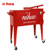 Troli Pendingin Minuman Mini Berinsulasi Logam Nihao 75L, Troli Ember Es Retro, Pesta, Troli Bar Dalam & Luar Ruangan Hotel, Logo Kustom