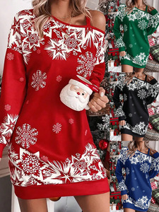 Abito Natalizio Rosso Elegante e Sexy in Stile Europeo e Americano, <span class=keywords><strong>Abbigliamento</strong></span> Casual da Festa per Donna - Product Image 2