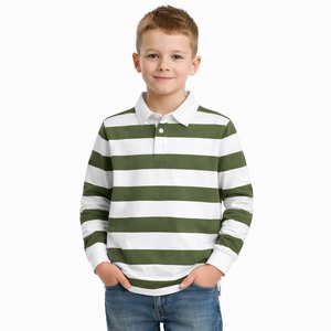 Polo en piqué de coton à logo personnalisé, coupe classique, vêtements pour garçons, chemises rayées vertes et blanches, <span class=keywords><strong>t</strong></span>-shirts, polos, uniformes - Product Image 2