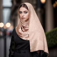 Écharpe longue en satin texturé froissé pour femmes, châle lisse effet soie scintillant, couvre-chef musulman pour femmes