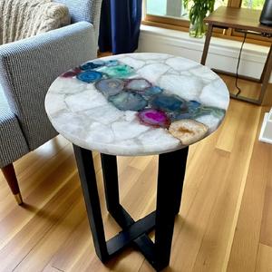 Table d'appoint en agate de luxe artisanale, table basse de qualité supérieure, table d'appoint contemporaine en pierres précieuses et décoration de meubles modernes - Product Image 2