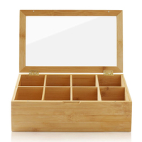 Boîte à thé en bambou avec couvercle magnétique, boîte de rangement pour thé, coffre en bois avec 8 compartiments, boîte à thé avec fenêtre en verre