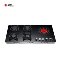 Table de cuisson encastrable / sur table électrique et à gaz avec 4 brûleurs, 1 électrique, en verre trempé