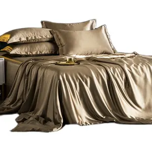 Funda de edredón de sábanas de seda de tamaño King de color sólido, funda de almohada de seda de morera pura, juegos de cama