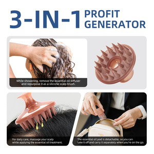 Applicateur d'huile capillaire magnétique 3-en-1, brosse à cheveux en silicone, masseur du cuir chevelu pour les soins capillaires, traitement aux huiles essentielles et aux sérums - Product Image 2