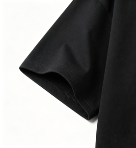 T-shirt Homme Oversize Noir en Coton Peigné Couleur Unie Épaules Tombantes Décontracté Manches Courtes Vente en Gros - Product Image 5