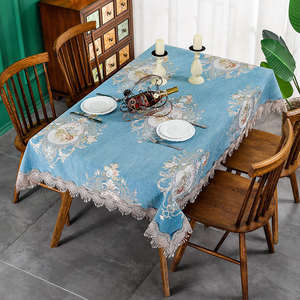 Azul impermeable a prueba de aceite desechable personalizable poliéster algodón tejido mantel para el hogar al aire libre ocasiones del banquete de boda - Product Image 4