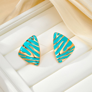 Geometric Triangle <b>Stud</b> <b>Earrings</b> Zinc Alloy Zebra Print Blue White <b>Black</b> Red Party Fashion <b>Earrings</b> - Product Image 3