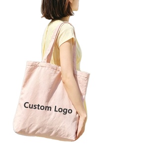 Sac fourre-tout en toile de coton rose uni, réutilisable, avec poignée en coton, vente en gros - Product Image 1