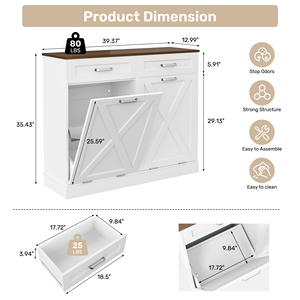 Cubo de Basura de Madera Multifuncional con Doble Abertura en Forma de T, con Cajones y Puerta Corredera, Resistente al Agua y Duradero - Product Image 6