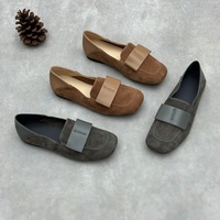 Chaussures plates pour femmes en cuir véritable souple, style artisanal, faites à la main, à enfiler, collection Printemps/Automne 2026, en cuir mat