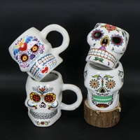 Ensemble de tasses à café en céramique personnalisées en forme de crâne, tasses à café Sugar Skull, OEM ODM, vente en gros, cadeau souvenir d'Halloween, fournisseur direct d'usine en gros