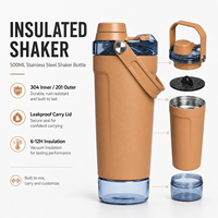 Bouteille shaker en acier inoxydable avec logo personnalisé, 500 ml, revêtement poudré, gobelet shaker pour protéines, couvercle sans BPA, pour marque de fitness, fournisseur OEM ODM
