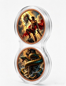 Set Koin Tembaga 2 Buah 1oz Vertikal, Cetakan 2D Mitologi Yunani Perseus Medusa Ular Raksasa, untuk Koleksi Seni Fantasi, Hadiah - Product Image 1