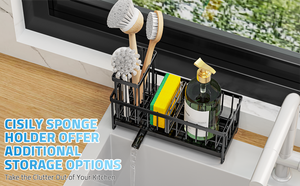 Support d'éponge et distributeur de savon de cuisine en acier inoxydable, organisateur flexible pour évier de cuisine - Product Image 3