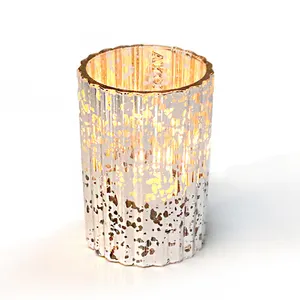 High Quality Pillar Shape Crystal Scented Soy Wax Filling Frosted Sparks Pattern Glass Candle Holder