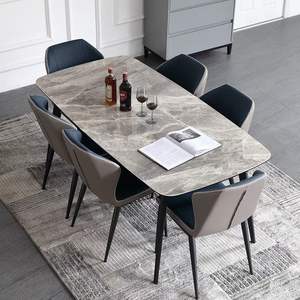Ensemble table et chaises de salle à manger rectangulaires en ardoise de style italien, pliables, détachables, modernes, luxe léger, restaurant - Product Image 3