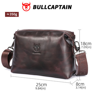 Bolsos de mensajero BULLCAPTAIN para hombre, bolso cruzado informal de cuero para hombre, bolso de hombro de negocios marrón y negro, bolso de mano masculino de piel de vaca - Product Image 5