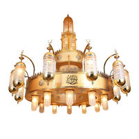 Lustre de mosquée d'or allumant des lumières pendantes élégantes d'église de décoration de centre islamique en cristal de 3 anneaux