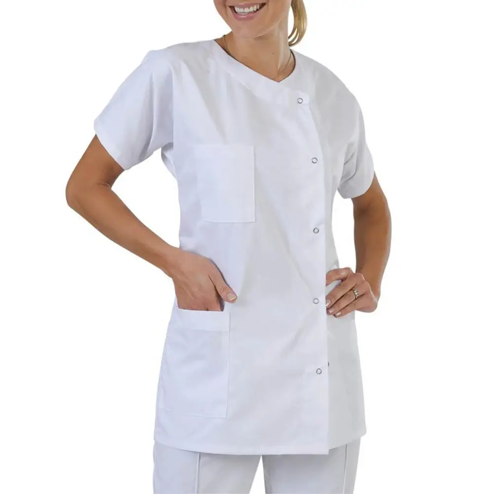 Vestido médico de manga corta sin cuello Unisex, bata de laboratorio, ropa de trabajo, Tops para enfermeras y médicos, uniforme de Hospital, abrigos de disfraz