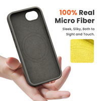 Coque de charge magnétique sans fil pour iPhone 16e Coque de téléphone en silicone liquide avec logo en microfibre