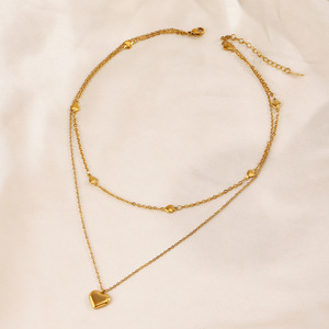 قلادة عنق مطلية بالذهب من الفولاذ المقاوم للصدأ ، قلادة على شكل قلب ، تصميم دلاية على شكل قلب ، مرصعة بطبقتين ، قلادة من المجوهرات - Product Image 3