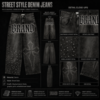 Jean ample à jambe droite pour homme, style automne, avec strass brodés, coupe décontractée boyfriend, mode urbaine estivale