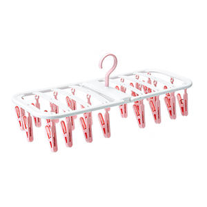 Séchoir à linge multi-clip avec 24 pinces, rose, type crochet rectangulaire, pour chaussettes et petits vêtements - Product Image 1