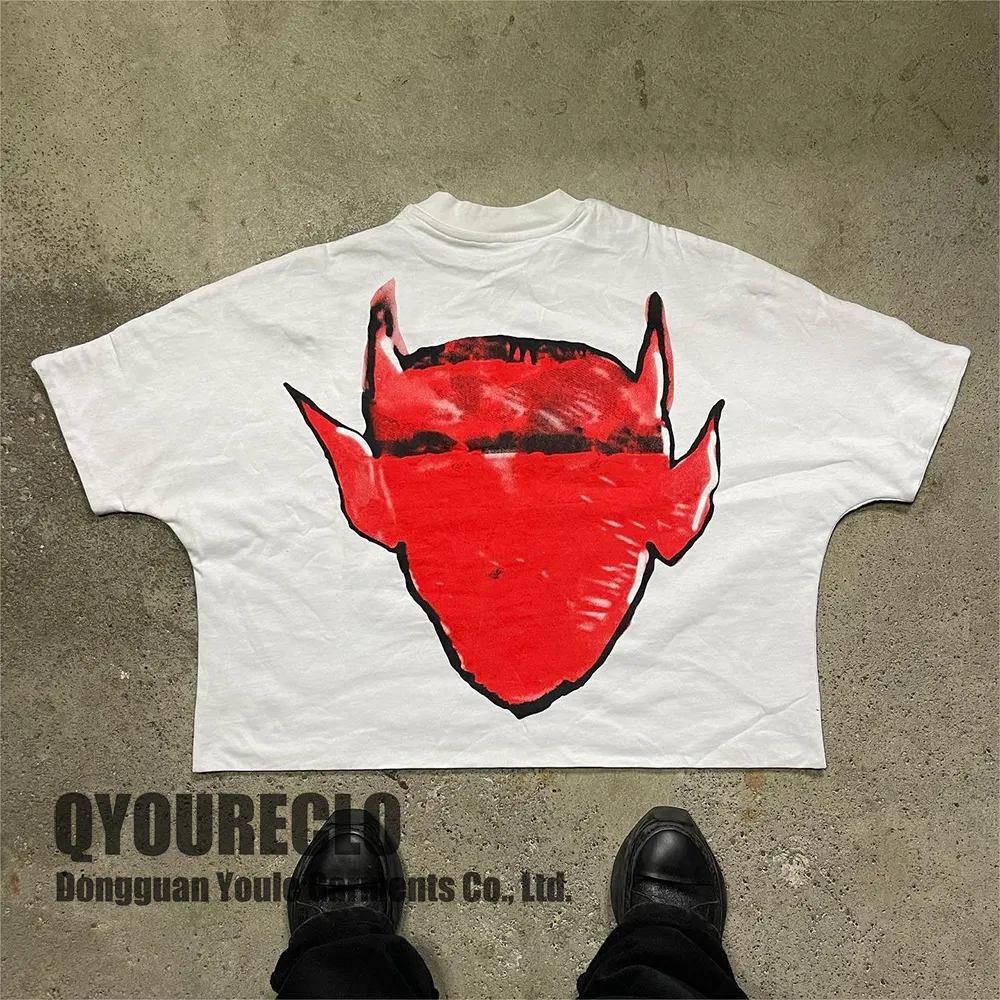QYOURECLO Custom Logo Graphic DGT 300 GSM 280GSM Heavy Weight Luxury Mens Streetwear 100% Cotton Oversized Cropped Fit TShirts