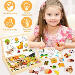 Set Educativo per Bambini con Oltre <span class=keywords><strong>100</strong></span> Pezzi: <span class=keywords><strong>Puzzle</strong></span> Multifunzione in Legno e Lavagna Cancellabile a Doppia Faccia con Tema Animali della Fattoria - Product Image 2