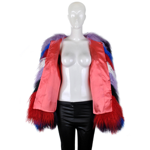 YR011 Designer Chic Style Ladies Multicolor Real Mongolian Fur Coat Acepta Custom Make - Product Image 4