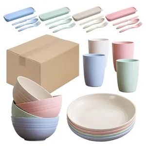 Wheat Straw Tableware Portable Heat Insulation And Drop Proof Cups Bowls And Saucers Sets And Kitchen Utensils Dinnerware Sets