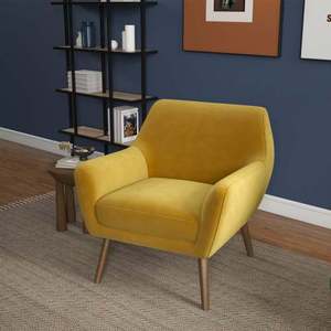 Fauteuil lounge moderne en velours doré Panom - Durable et portable pour salon, chambre, salle à manger et hôtel - Product Image 4