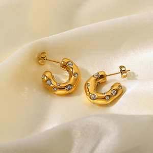 <span class=keywords><strong>Pendientes</strong></span> de Aro en Forma de Círculo de Acero Inoxidable Chapado en Oro de 18K, Joyería con Zirconia Brillante en Forma de CC para Mujer - Product Image 4