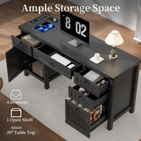 Bureau d'étude informatique transfrontalier noir de style minimaliste à double tiroir avec rangement fermé, sans peinture, idéal pour la maison