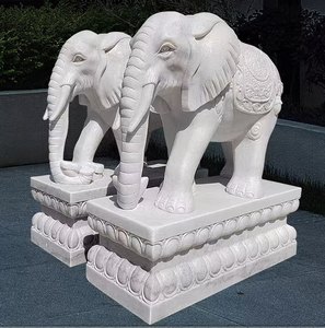 Statue d'éléphant en marbre blanc sculptée à la main, sculpture animale, décoration de jardin extérieur - Product Image 1