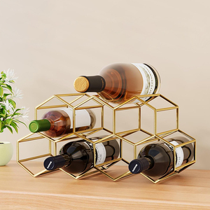Présentoir à <span class=keywords><strong>vin</strong></span> géométrique moderne en métal doré, support de comptoir empilable pour 9 bouteilles, pour la maison, la cuisine ou le bar - Product Image 5